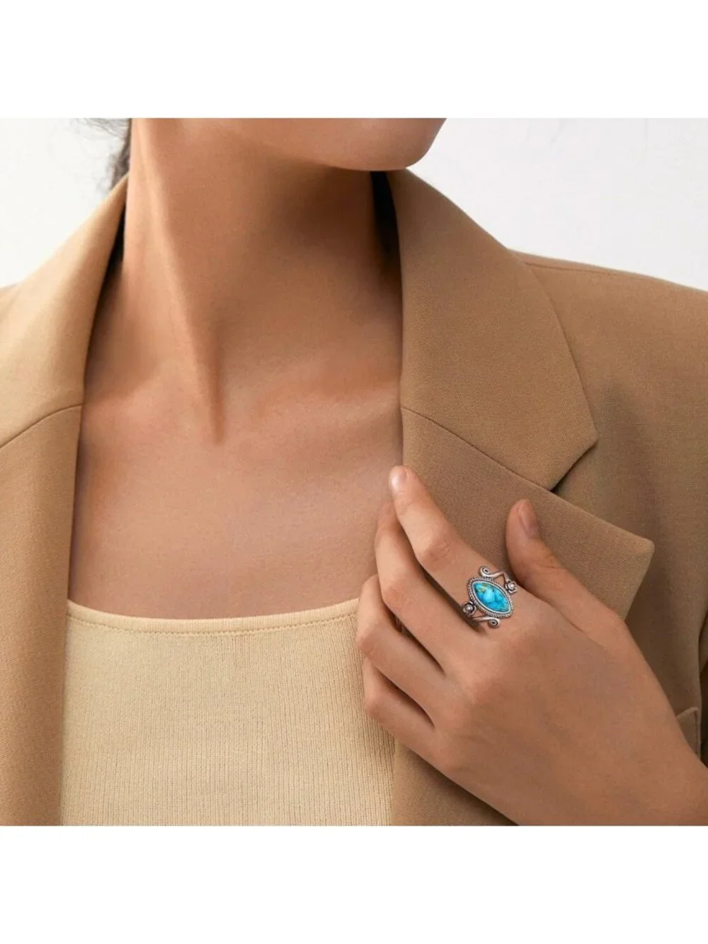 Vintage Boho Turquoise Stacking Rings for Women - 925 Sterling Silver, Size 5-9